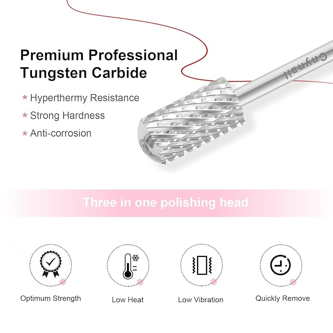 3/32" Large Barrel Smooth Round Top Tungsten Carbide Nail Drill Bit Safety Bit for Gel & Acrylic Removal, 2-Way Rotating Efile Tip, Salon Electric File Accessory (XXC Grit, Silver)