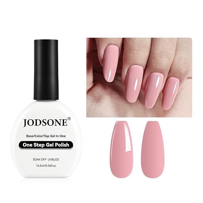 JODSONE Pink Gel Polish Top Base Coat,16.5ml 3-in-1 One Step Gel Polish,Base Color Top Gel in One, Save Time,Long Lasting