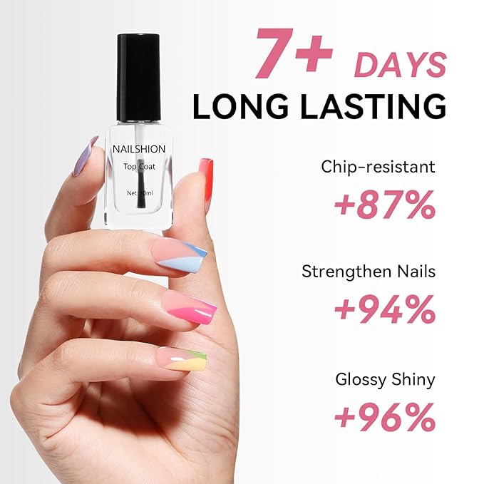 2Pcs Top Coat for Nail Polish, Quick Air Dry Clear Regular Nail Polishes High Shine Finish Long-Lasting Color Protection No Chip Vegan Hema-free Non-gel Salon Nail Art Gift for Women