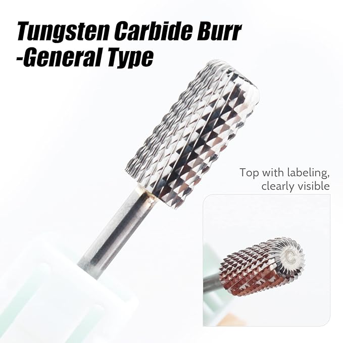 QUNZHAO Nail Drill Bits Dust Droof Bit Tungsten Steel Fast Remove Acrylic or Hard Gel 3/32" Shank - Manicure, Nail Art, Drill Machine (Coarse - C, Silver)