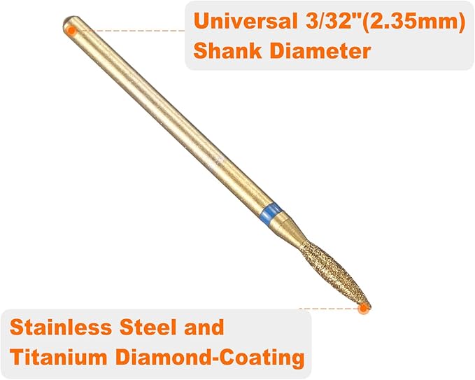 HARFINGTON 8pcs 120-140 Grits Diamond Grinding Bit 2.2mm Oval Head 2.35mm Shank 9mm Length Titanium Plated Stone Sanding Drill Bits Rotary Tool for Nails Grinding Polishing