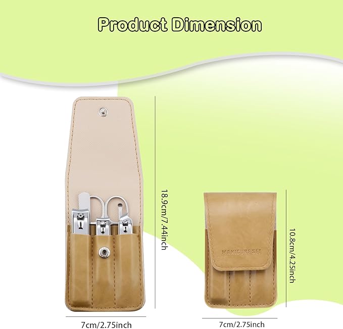Nail Clippers Set, 6 Pcs Toenail Clippers Stainless Steel Fingernail Clippers Manicure Set with Leather Case, Idea Gift for Men Women Mom Dad Christmas Birthday, Khaki
