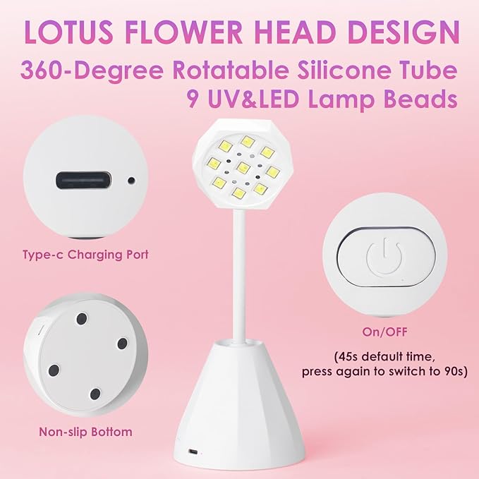 Nail Lamp for Gel Nails, Gooseneck Rechargeable Smart UV Light for Acrylic Nail Extension 30W
