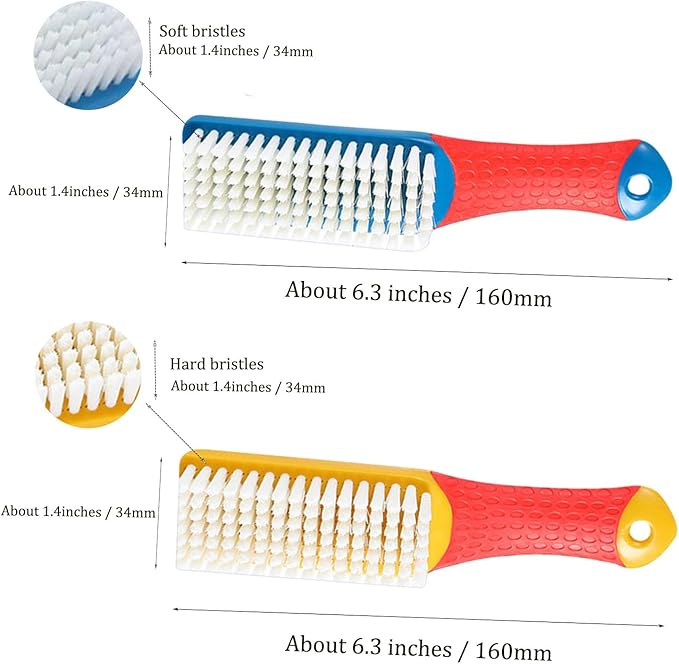 Nail Cleaning Brush, 2 Pack (Hard & Soft Bristles), Plastic Material, White & Red, Sturdy Handle, 6.3 Inch Length