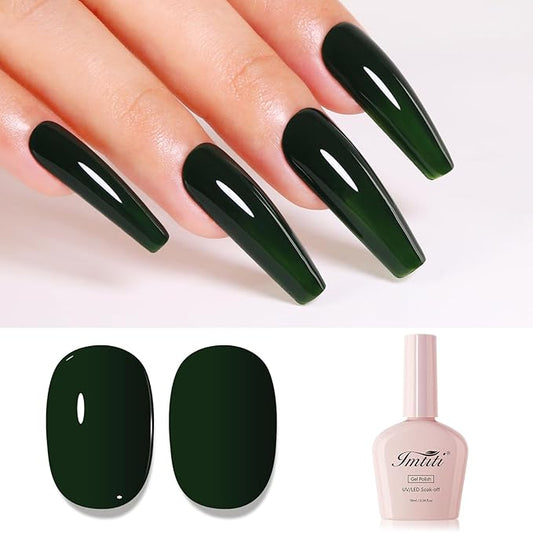 Imtiti Green Gel Nail Polish, Emerald Green Gel Polish High Gloss Soak Off UV LED Autumn Winter Art Manicure Salon DIY Design 10ML