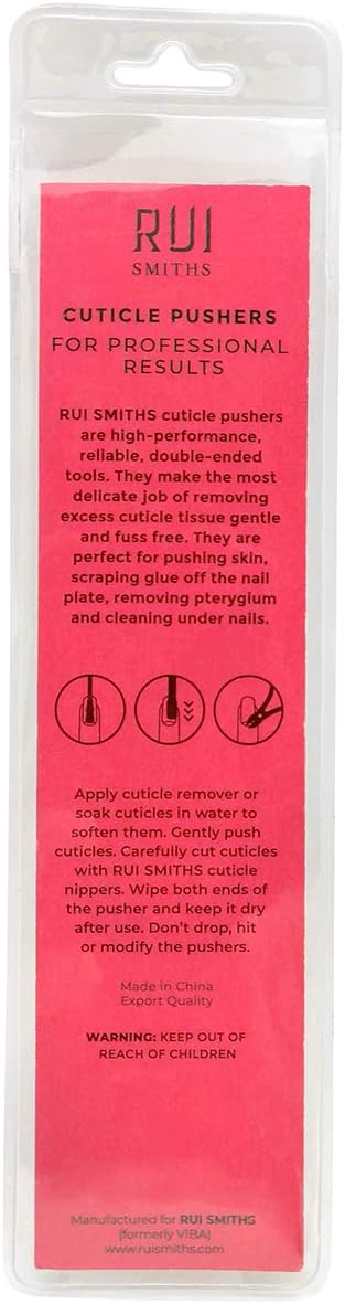 Rui Smiths Pro Cuticle Pusher with 2 Ends - Stainless Steel Manicure Tool - Style 104