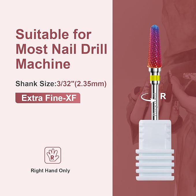 3/32" 2PCS Clean Cone Bits Extra Fine Grit Carbide Cuticle Cleaner Bit for Electric Nail Drills – Professional Manicure Tool for Nail Salons and Home Use (XF Grit. Purple)