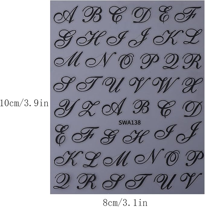6 Sheets Gothic Nail Art Sticker Decals, Russian Letters Notes Nail Stickers Holiday Nail Decals for Nail Art Black Graffiti Style Design Nail Supplies Elegant Self Adhesive Decals for Women Decor