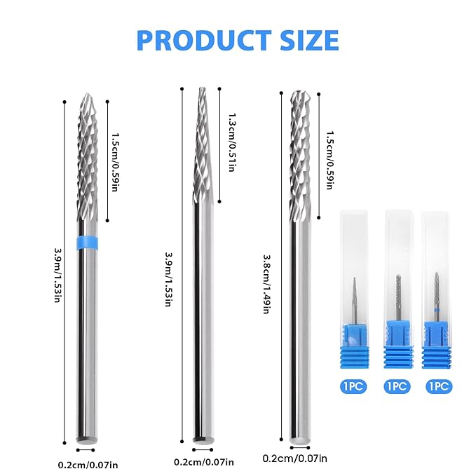 3/32" 5 in 1 Professional Carbide Nail Drill Bits Sets, 3 Pack Tungsten Safety Drill Bits Tech, Cuticle Bit Fast Remove for Manicurist Nail Salon Manicure Pedicure Gel Polishing (3 Shapes)