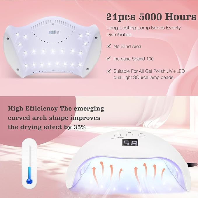 Gel UV LED Nail Polish Lamp, LKE Nail Dryer 40W LED Light with 3 Timers Professional for Nail Art Tools Accessories White