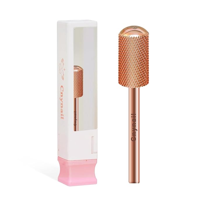 3/32" Large Barrel Smooth Round Top Tungsten Carbide Nail Drill Bit Safety Bit for Gel & Acrylic Removal, 2-Way Rotating Efile Tip, Salon Electric File Accessory (F Grit, Rose Gold)