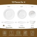 12Pc Rhombus Edge White Bone China Set, Service - Image 2