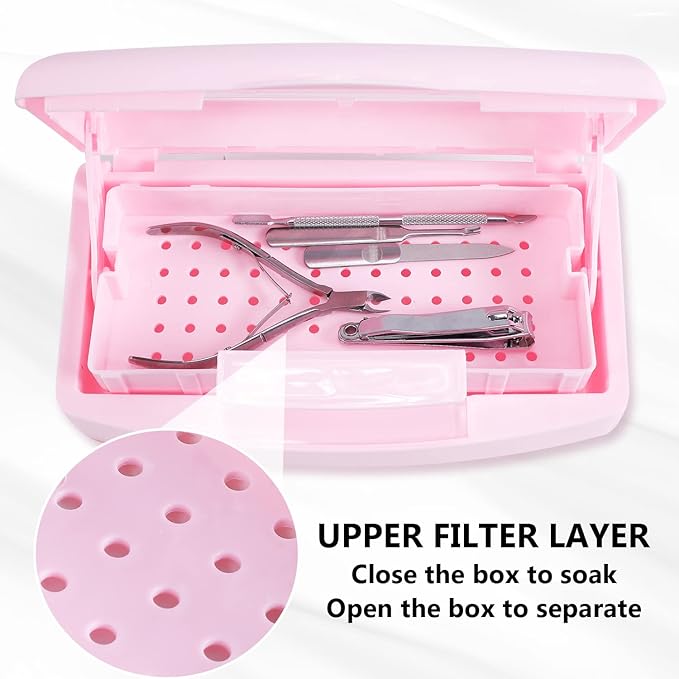 Plastic Sterilizing Tray,Sterilization Box,Nail Art Tool Sterilizer Tray, Sterilizer Tray Box Nail Art Salon Sterilizing Too（Pink）