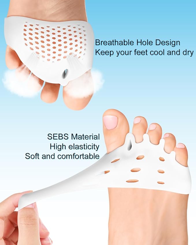 2 Pairs Silicone Toe Separators for Women and Men, Metatarsal Bunion Corrector Cushion, Soft And Breathable Toes Spacers for Foot Pain Relief (1*White+1*Skin)