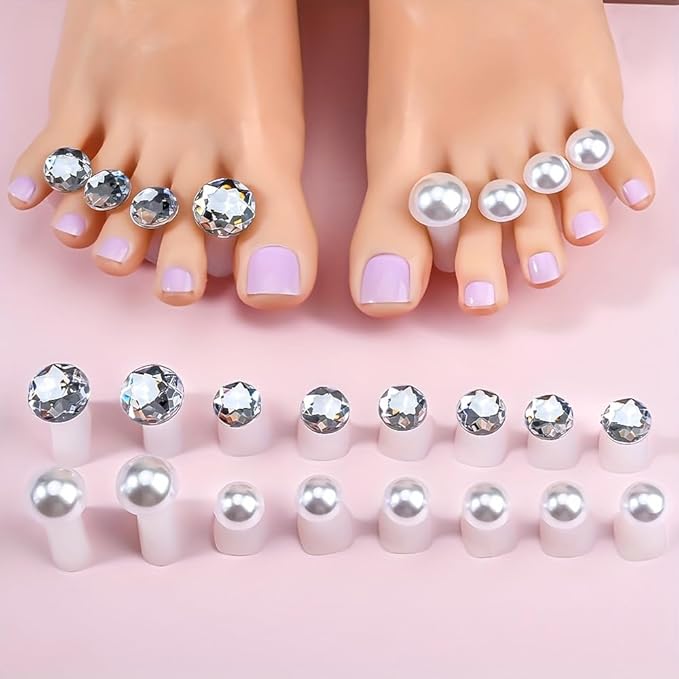 8pcs Toe Separator for Nail Polish Pedicure, Silicone Toe Spacers for Feet, Stretchers, Spreaders, Polish Guards(Round Diamond)