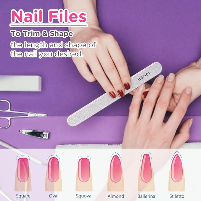 Nail Files and Buffer, TsMADDTs Professional Manicure Tools Kit Rectangular Art Care Buffer Block Tools 100 180 Grit 12PCS(White)
