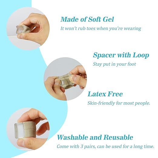6PCS Gel Toe Spacers for Men and Women, Bunion Toe Separators for Overlap Toes, Bunions, Big Toe Alignment, Corrector and Spacer, Portable & Comfortable