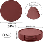 6PCS PU Leather Drink Coasters Red Round Table Coasters - Image 2
