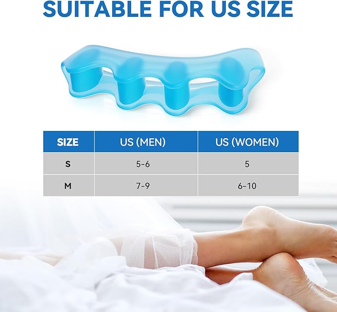 Sumiwish Toe Separators, 8 Pcs Toe Stretcher for Therapeutic Relief from Plantar Fasciitis, (Blue and Clear) Soft Gel Toe Spacers to Correct Bunions, Hammer Toes, Claw Toes -4 Pairs, Soft Material
