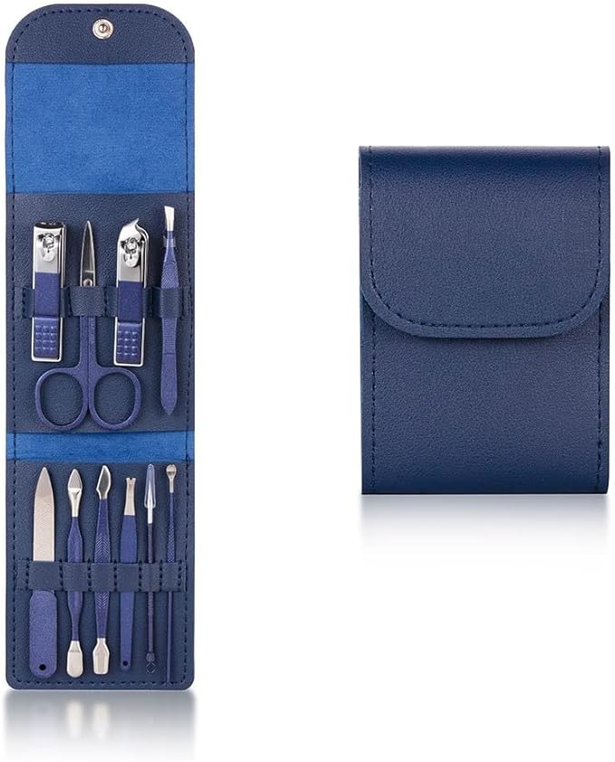 Multifunction Nail Clipper Set Pedicure Cutter Nail File Scissors Kit with Travel Case Stainless Steel Blue Manicure Set Tools (Color : 10pcs-Blue)
