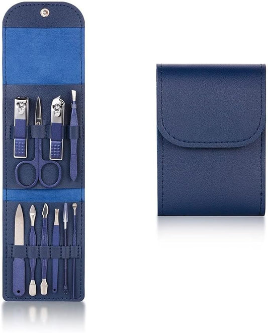 Multifunction Nail Clipper Set Pedicure Cutter Nail File Scissors Kit with Travel Case Stainless Steel Blue Manicure Set Tools (Color : 10pcs-Blue)