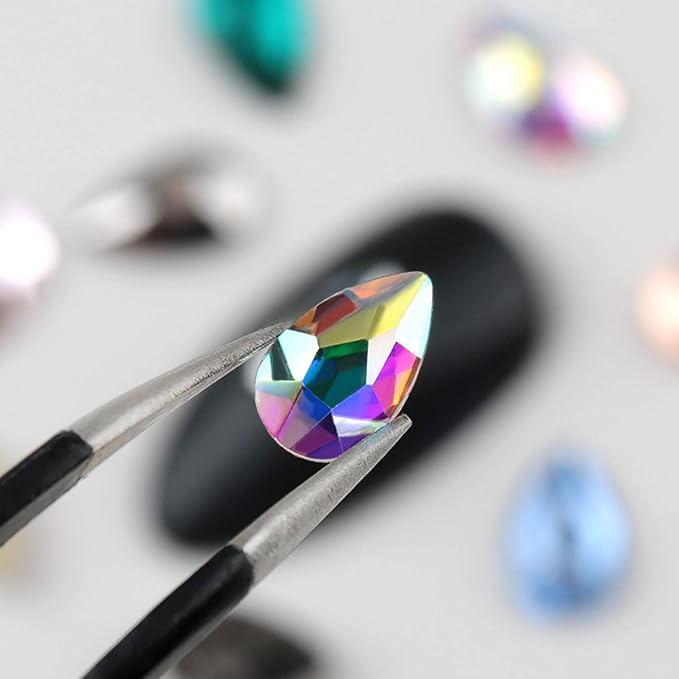 Crystal AB Rhinestones for Nails, 240pcs Multi Shape Flatback Jewels Iridescent Color With Shiny 16 Cutting Facets Quality Rhinestones for Makeup Clothes Bags Jewelry