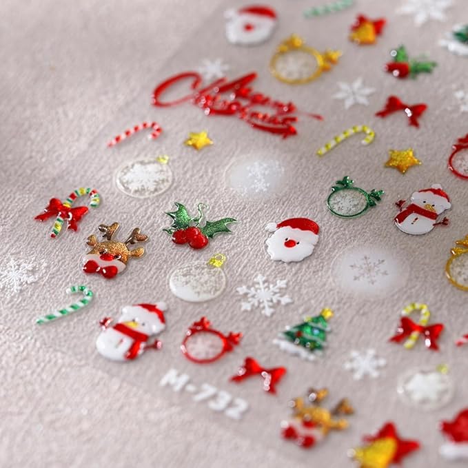 Christmas Nail Sticker 5D Embossed Santa Snowman Reindeer Xmas Tree Nail Art Sticker Self Adhesive Nail Decals Snowflake Nail Art Decals for Women Girls Winter Holiday Manicure DIY Nails Supplies