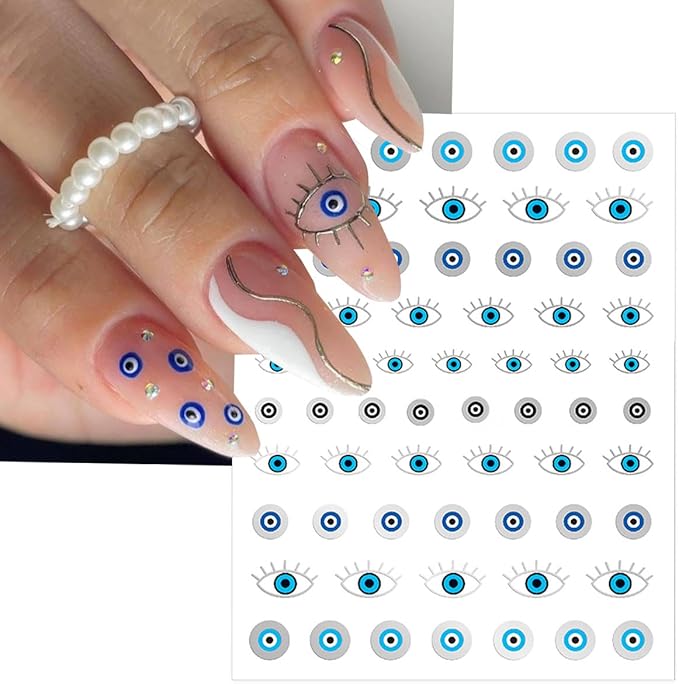 6 Sheets Halloween Eye Nail Art Stickers 3D Self Adhesive Gold Silver Nail Stickers Gothic Eye Nail Decals Star Sun Nail Art Supplies Halloween Holiday Nails Supply for Women DIY Manicure Kit