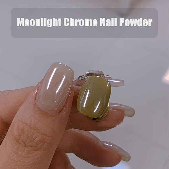 2Pcs White Chrome Nail Powder, Pearl Nail Chrome Powder Magic Clear Mirror Effect Nail Glitter White Shimmer Pigment Dust for Nails Art Design