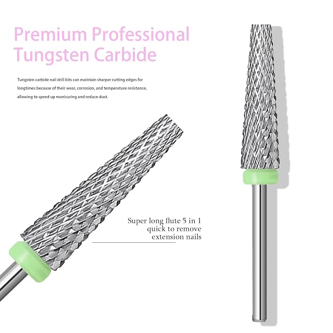 Super Long 5 in 1 Nail Drill Bits,Two Way Rotary Nail Cleaner Carbide Tungsten Nail Bits, Suitable for Manicure Pedicure Cuticle Gel Polishing Acrylic Hard Gels (Sliver, Coarse-C)