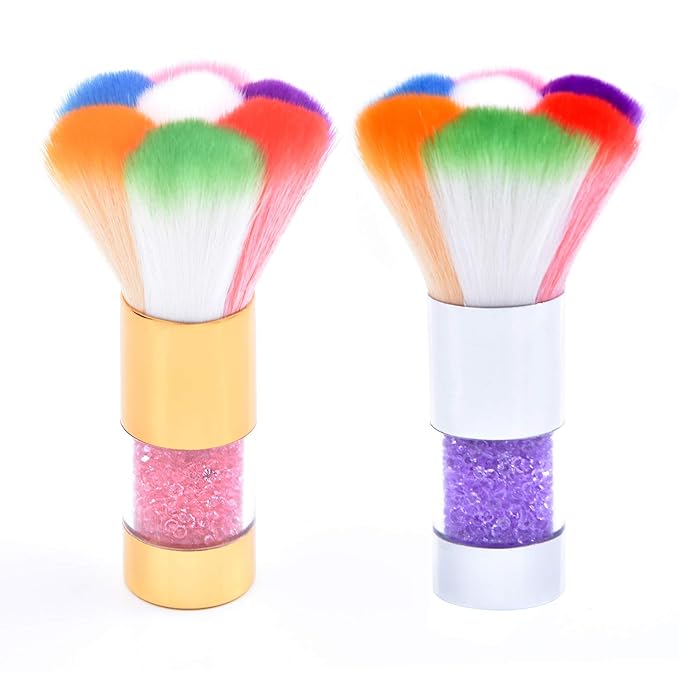 LEQ 2Pcs Colorful Nail Art Dust Brush Remover Cleaner for Acrylic & UV Gel Nails with Shiny Rhinestone Handle