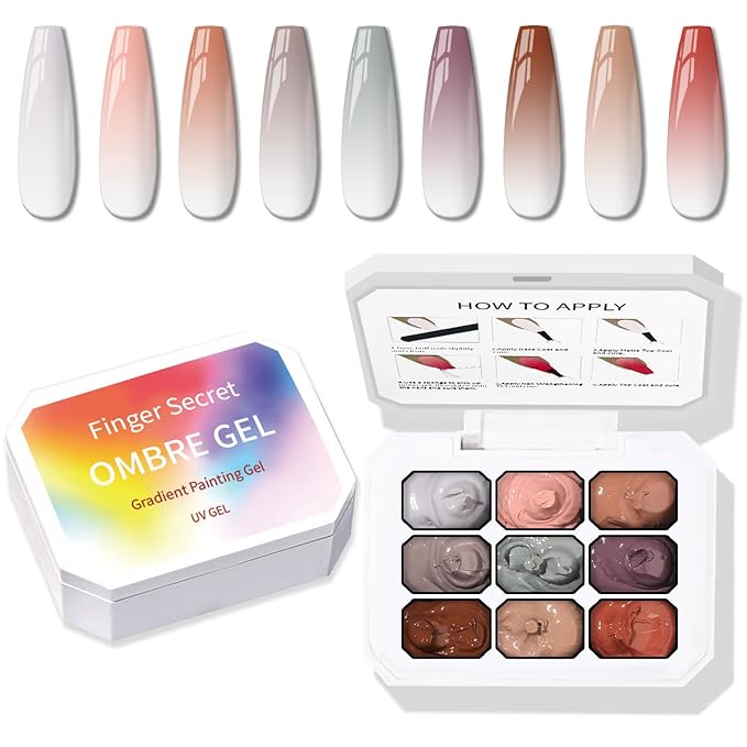 Sponge Pat Paint Nail Gel, 9 Colors Ombre Nails Gradient Gel Nail Blush Blooming Aura Nails Drawing Stripper Floral Painting Nail Art, No Wipe, UV/LED Curing (9 Colors G)