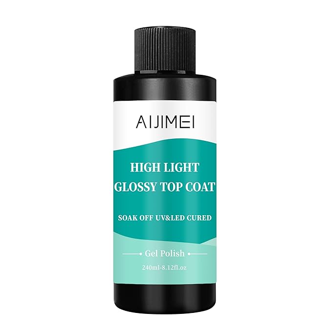AIJIMEI 240ml High Shine Glossy Top Coat for Nails Long Lasting, Smooth TopCoat, High Light Glossy Top Coat for DIY Nail Art Use Enhance Your Manicure with Brilliant Reflection 8 Fl Oz