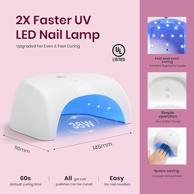 Beetles Gel Nail Polish Kit with UV Light 6 Colors Purple Nude Red Black Gel Polish 25 Pcs Starter Kit Soak off 36W LED Nail Lamp Gel Nail Polish Set Salon DIY Nail Decoration Gifts for Women
