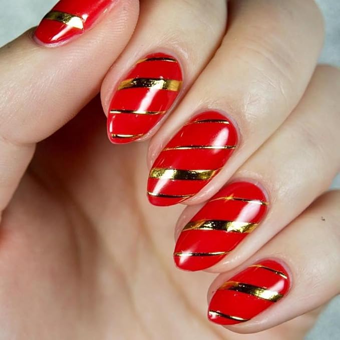 Gold Silver Lines Stripe Nail Art Sticker Decals 3D Metal Strip French Design Nail Decals Self-Adhesive Nail Art Supplies Colored Geometric Waved Manicure Slider for Women DIY Nail Art Decoration Kits