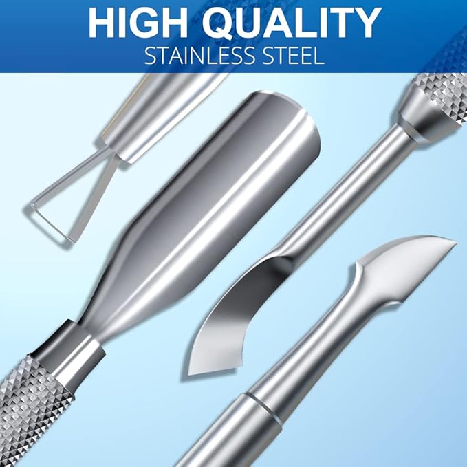 2PCS Metal Silver Cuticle Pusher and Scraper, Nail Trimmer Cutter Stainless Steel Gel Scraper Tool, Nail Polish Remover Peeler Durable Salon Manicure Pedicure Cleaner for Fingernail and Toenail