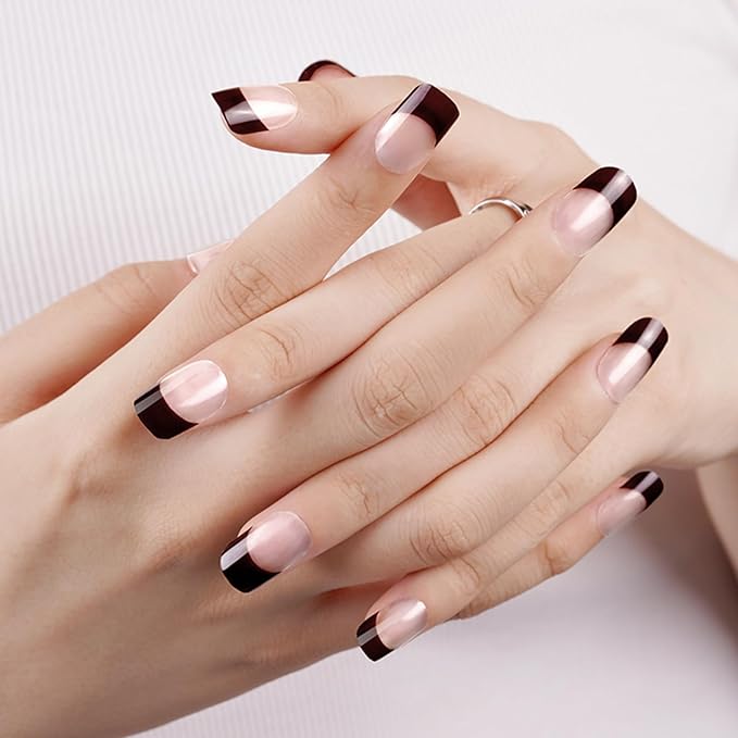 Semi Cured Gel Nail Strips, 20pcs Real Nail Polish Art Stickers, Red Black Gel Nail Stickers - Work with Any UV Lamp, Long Lasting Full Wraps with Nails File and Stick