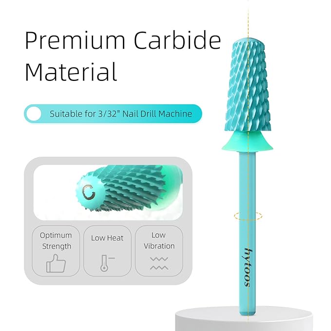 Safety Tapered Nail Drill Bit, Green Coated Tungsten Carbide Rounded Barrel Nail Bits for Thick Gel & Acrylic Removal, Manicure Tools Pro Electric File Drill Accessories, C