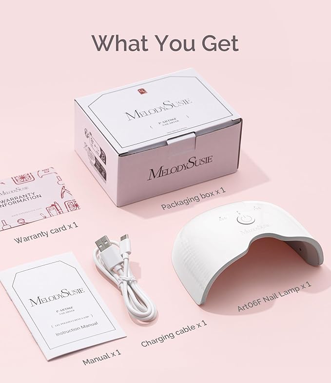 MelodySusie Small Cordless UV Nail Lamp with Portable Design, P-ART06G Rechargeable LED UV Light with Smart Sensor Cures All Soft Gels On the Go, Especially Half-Cured Gel, Base Coat & Top Coat -White