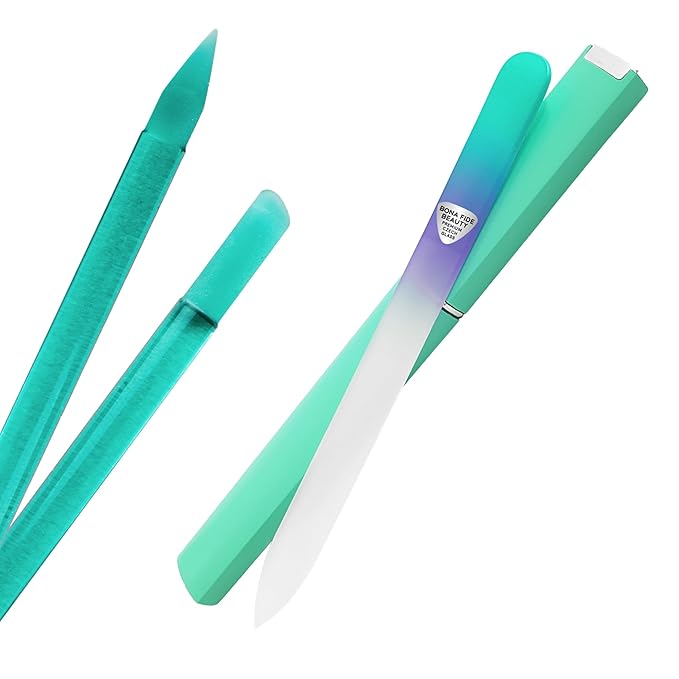 BONA FIDE BEAUTY Czech Glass Nail File and 1-Pieces Cuticle Pusher (Green) Value Set