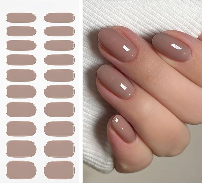 JMEOWIO Gel Nail Stickers Coffee Semi Cured Gel Nail Strips Wraps UV/LED Nails Art Design Decoration Accessories