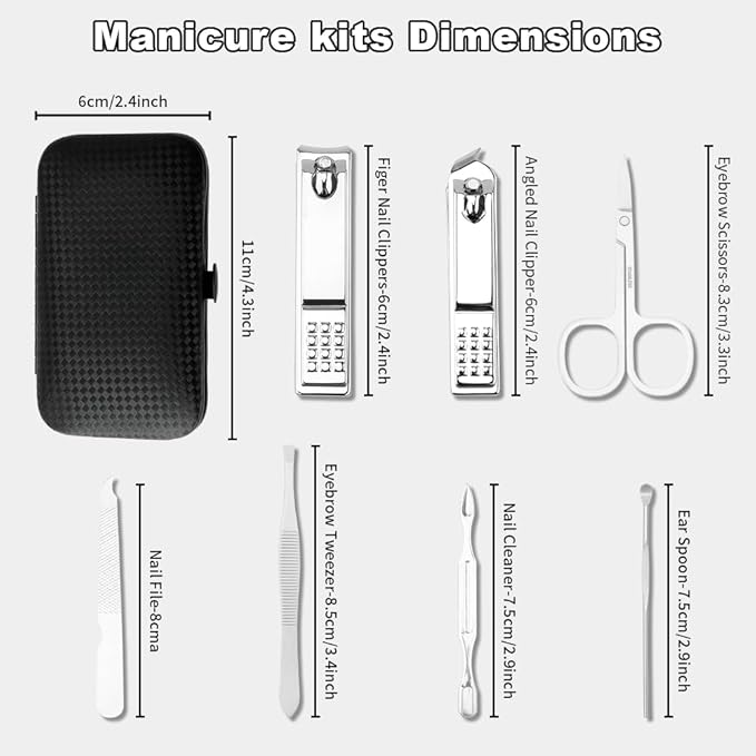 Manicure Kit Christmas Stocking Stuffers for Men, Manicure Set, Nail Clippers Kit, 7 Pcs Manicure Pedicure Kit, Black Nail Care Kit Christmas Gifts for Men Teens Boys Dad Boyfriend Father Women Mom