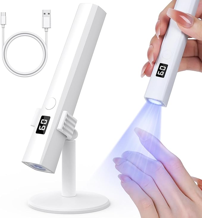 Handheld UV Light for Gel Nails, 5W LED Nail Lamp, Portable Mini Nail Dryer with Stand & LCD Screen, Nail Lamp for Fast Curing (White)