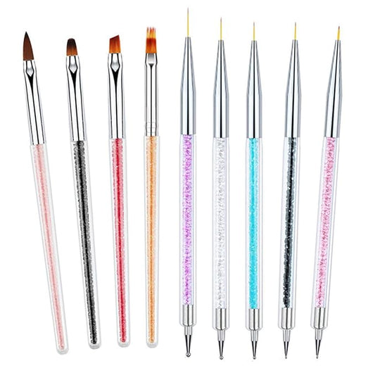 Nail Art Brushes 9Pcs Kit - Painting, Liner, Dotting Tools for Salon