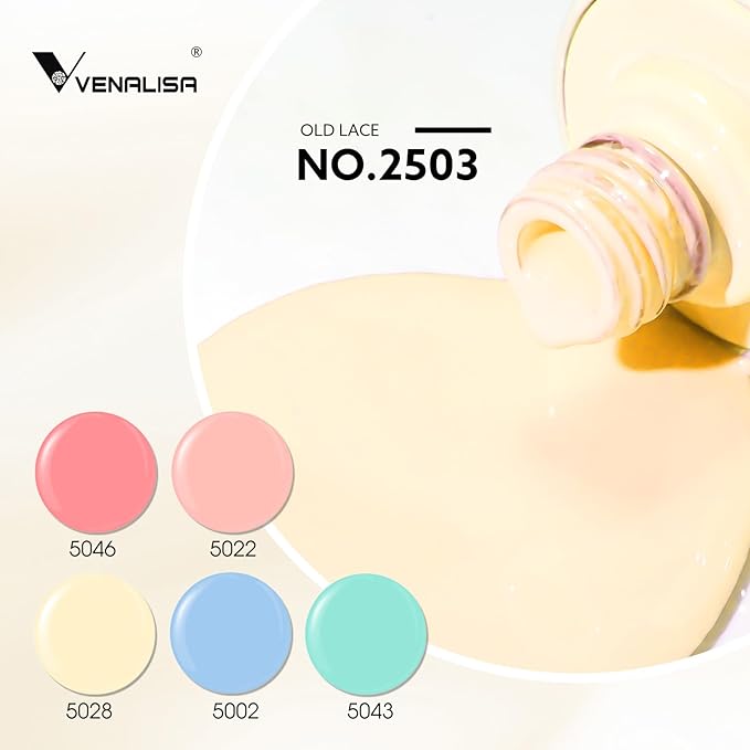 VENALISA Gel Nail Polish Set, 5 Colors 10ML Gel Polish Kit Pastel Yellow Blue Green Pink Color Soak Off Salon Manicure DIY at Home Nail Art For Girls Women