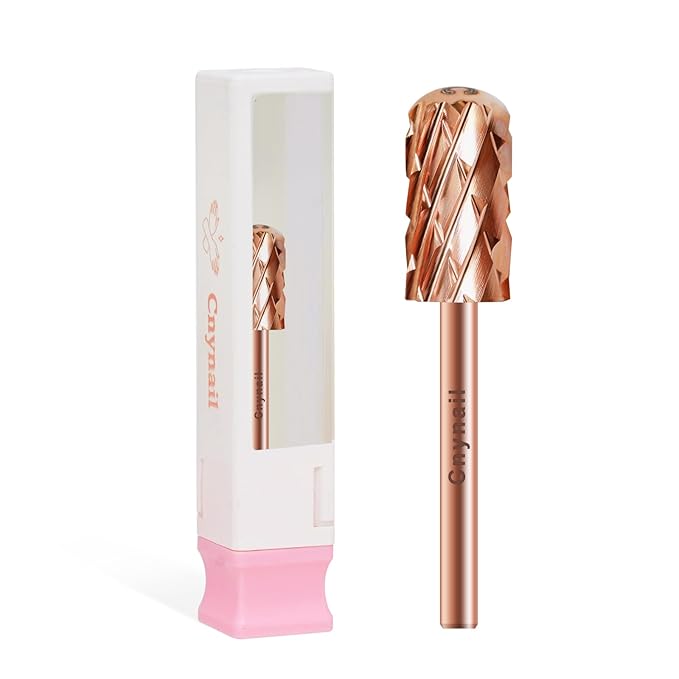 3/32" Large Barrel Smooth Round Top Tungsten Carbide Nail Drill Bit Safety Bit for Gel & Acrylic Removal, Right Way Rotating Efile Tip, Salon Electric File Accessory (5XC Grit, Rose Gold)