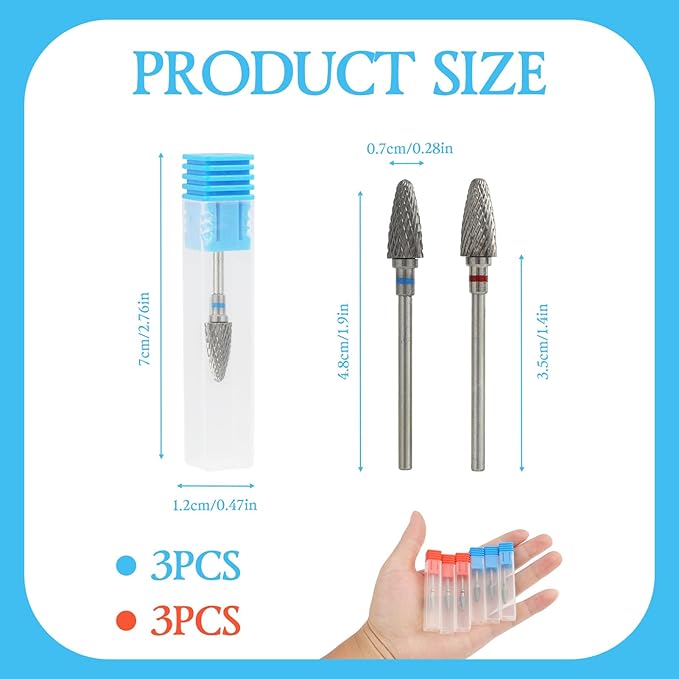 6 Pack 3/32" 5 in 1 Professional Carbide Nail Drill Bits Sets with Case, Tungsten Safety Drill Bits Tech Cuticle Bit Fast Remove for Manicurist Nail Salon Manicure Pedicure Gel Polishing (Round Head)