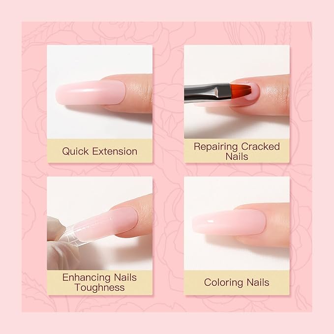 ROSALIND 2 oz Pink Poly Nail Gel, Peach Pink Poly Extension Gel for Nails Nature Color Builder Nail Strengthen Gel Poly Nail Art Design for Women