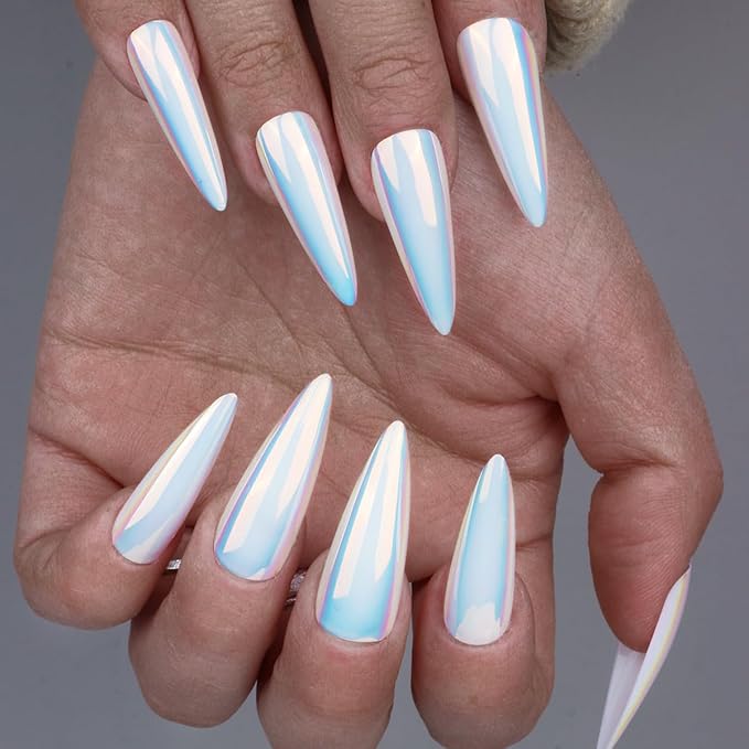 1 Box Mermaid Chrome Nail Powder Iridescent Aurora Chrome Pigment Powder for Nail Art, White Unicorn Pearl Nail Powder Mirror Effect Nail Art Decoration