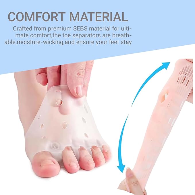 Silicone Toe Separators for Women & Men,Bunion Correctors,with Breathable Soft Gel Design, Universal Fit for Multiple Colors Available (4 Packs)